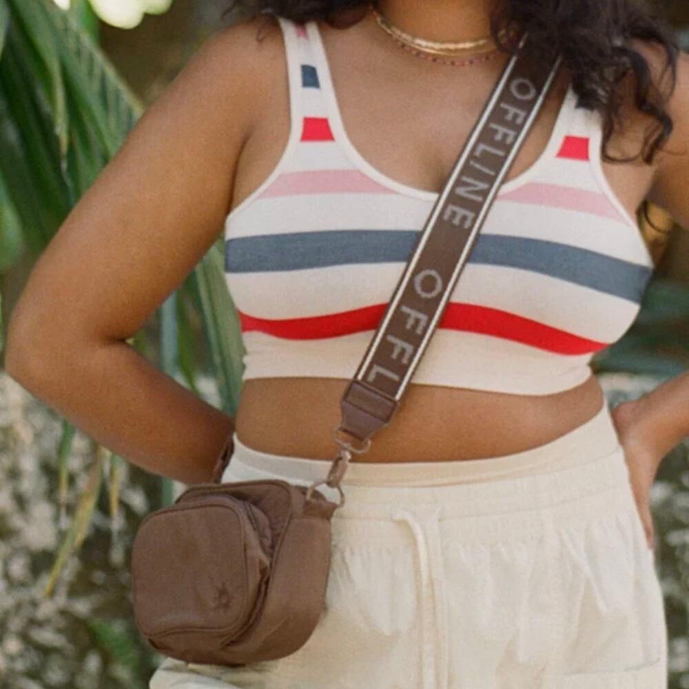 Aerie Offline Crossbody Bag Making Moves Brown Logo Straps Running On The Go